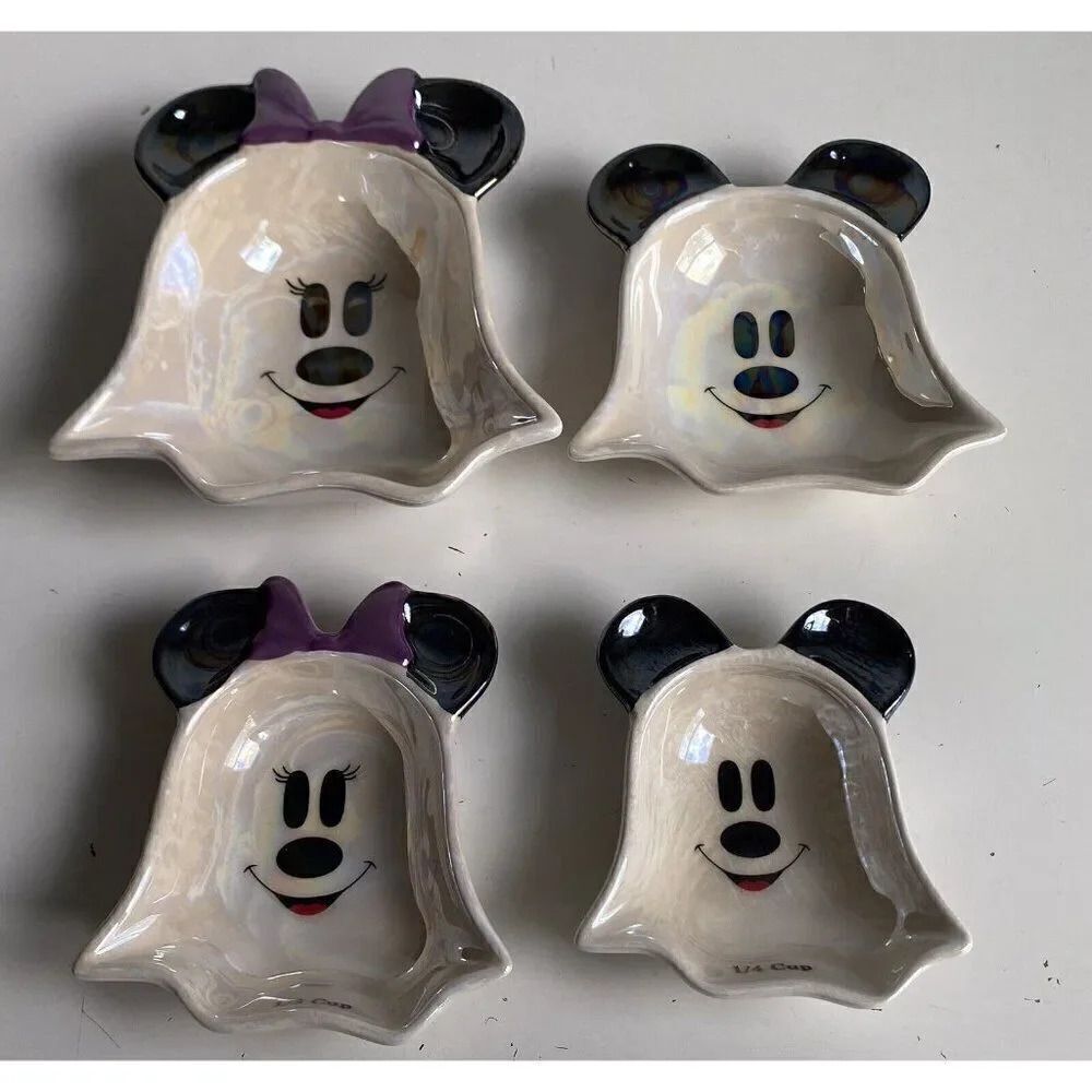 Set Of 4 Disney Mickey & Minnie Mouse Halloween Ghost Iridescent Measuring Cups